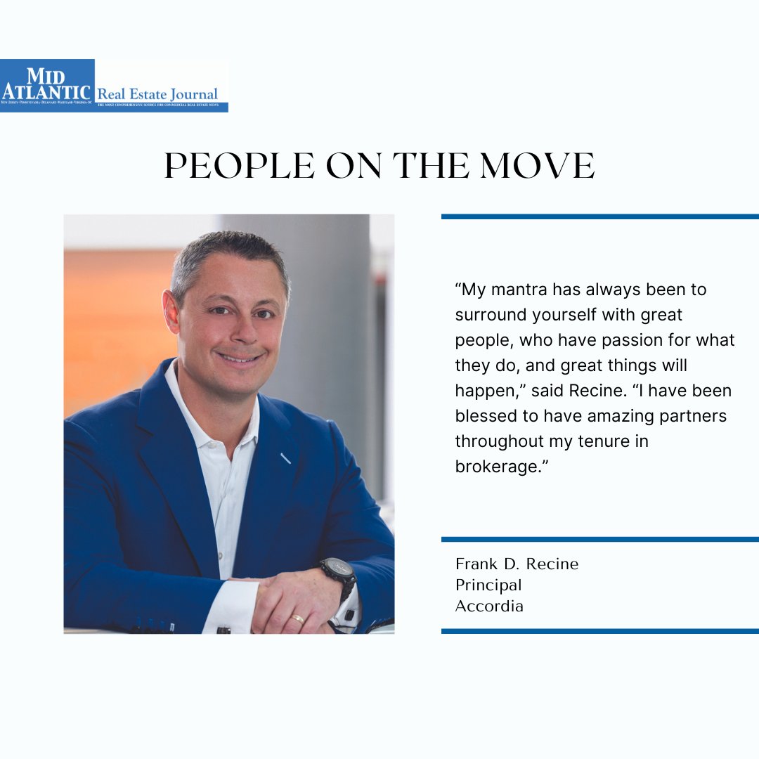 Frank Recine has joined @AccordiaRealty as principal. With over 20 years of industry experience, Recine's move marks a new chapter for Fairfield-based Accordia. Read more on our People on the Move page: tinyurl.com/Accordia-Recine #MAREJ #RealEstateNews #IndustryLeaders