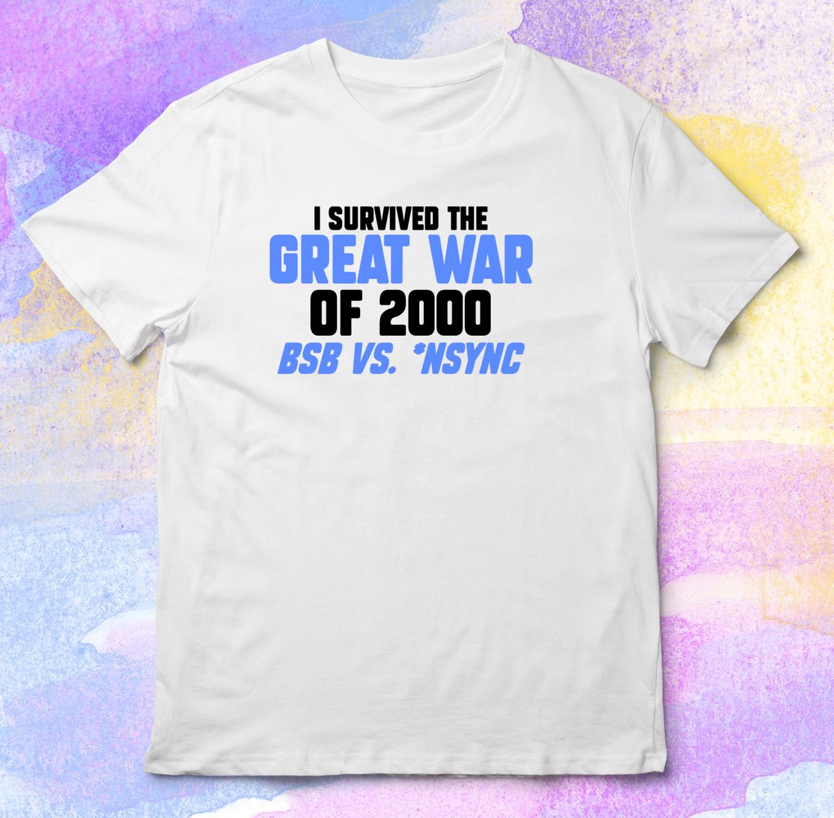 BSBFangirls's tweet photo. Gear up for a nostalgic summer with our 'I Survived The Great War of 2000: BSB vs. NSYNC' t-shirt! Who was your ultimate favorite boyband? 📷📷
https://t.co/82UWrNkkw8
#SummerVibes #ThrowbackTee #SmallBusinessOwner #BackstreetBoys #NSYNC #2000 #BoyBands #PopMusic #PopMusicMerch