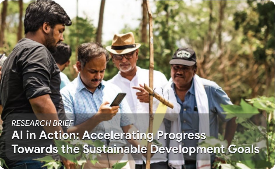 Googleorg's tweet photo. AI is helping accelerate progress on the UN Sustainable Development Goals – advancing health, education, climate action, and more. Read our latest research brief: https://t.co/gvp7ugS7W6 #AIforSDGs #SDGs https://t.co/q0qHe7mKNO