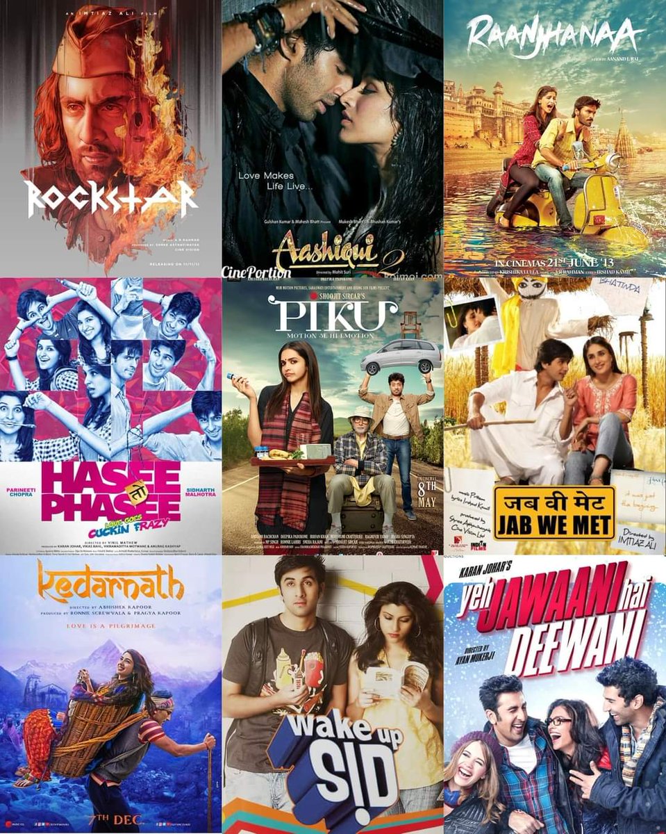 Choose any 3 

Rockstar 
Aashiqui 2
Jab, we met

#Movies