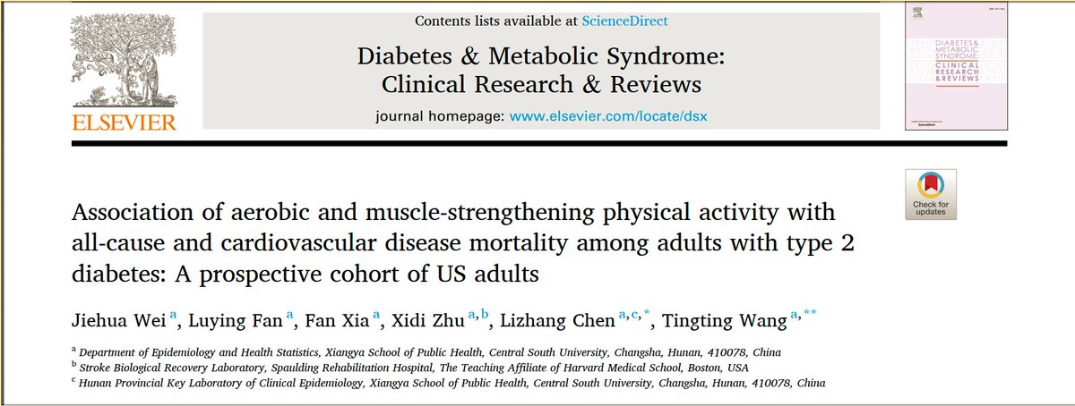 Association of aerobic and muscle-strengthening physical activity with all-cause and cardiovascular disease mortality among adults with type 2 diabetes: A prospective cohort of US adults 👇👇👇 pubmed.ncbi.nlm.nih.gov/38492549/