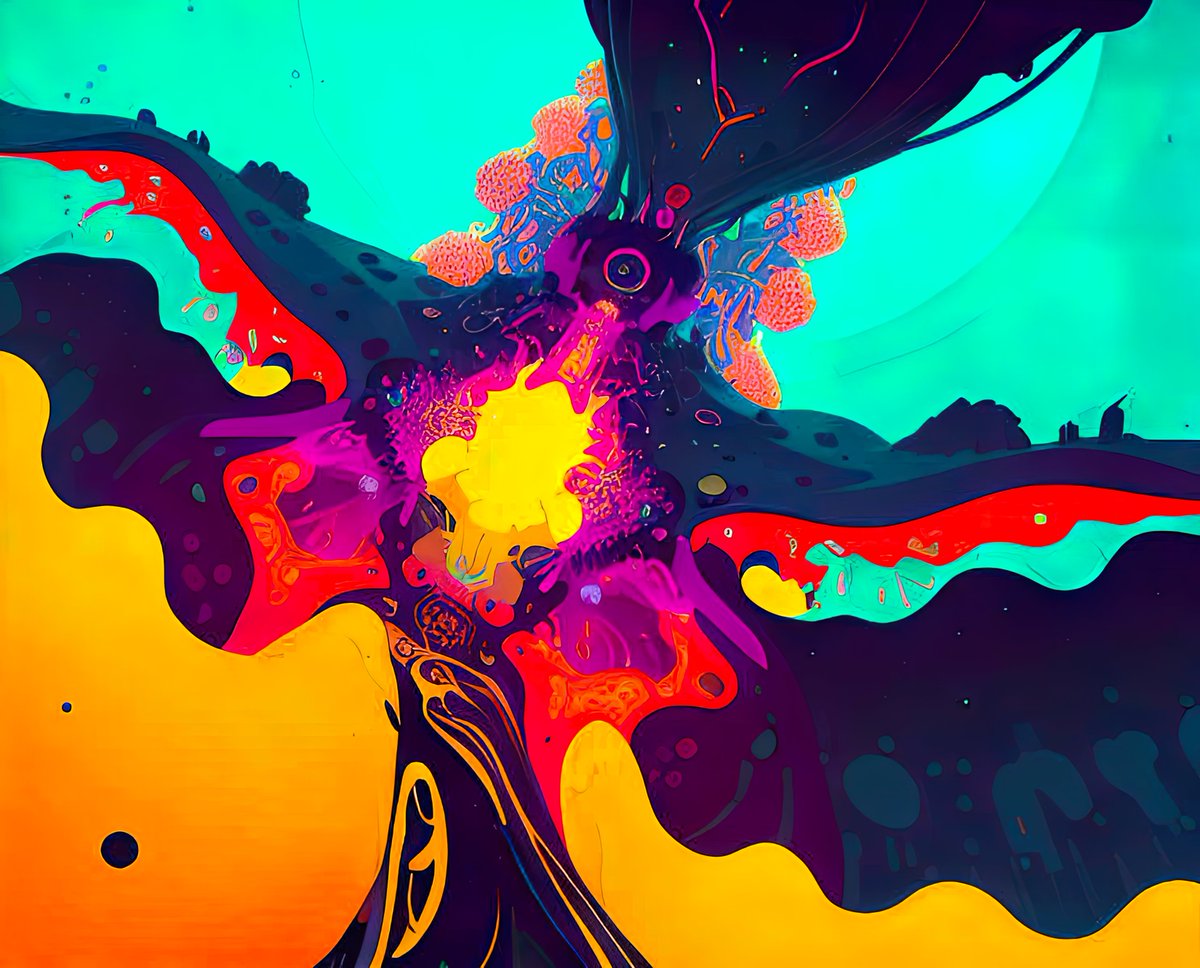 xalieri's tweet photo. Transmissions from a remote outpost, set 2. 3 of 3

#AbstractArtifactual #ComicsInspired #Psychedelia #ColorJoy #IComeHereForTheAmbience #WeirdArt #PsychologicalLandscape #ImSureItMustMeanSomething

#DarkArts #DigitalArt #AIAssistedArt #AIArt #WomboDream #StableDiffusion https://t.co/mJsgJiCVZN