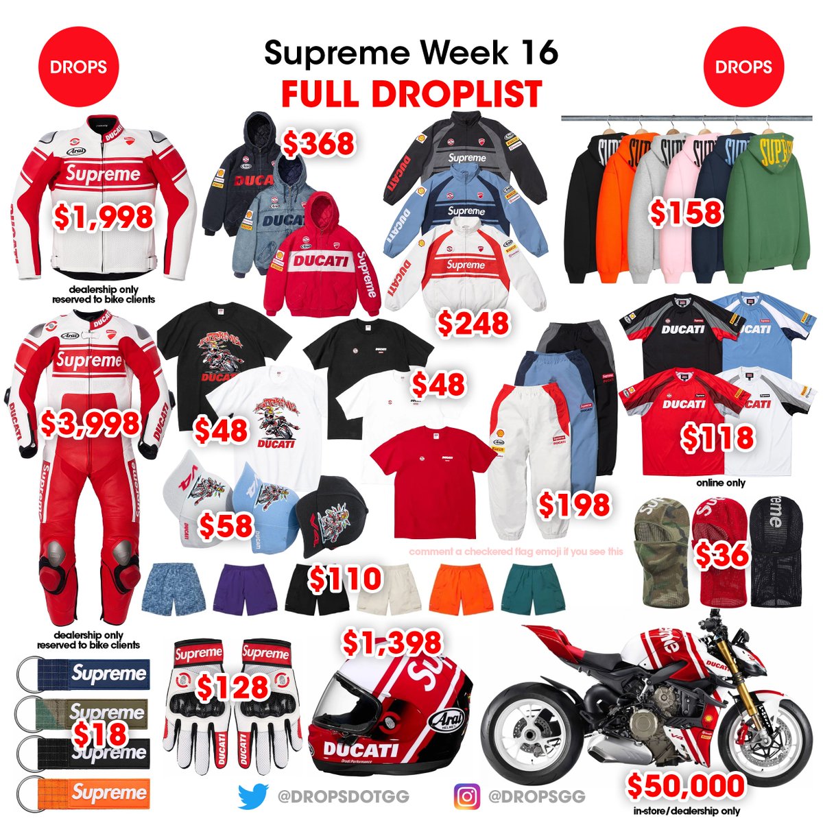 nopainnopainter's tweet photo. 24SS 6/1(土)  week16 DUCATI 
🎁抽選で1名様無料代行します🎁
<応募条件>   
・本ポストのいいね&リポスト     
・本アカウントのフォロー   
 <受付期限・当選発表>     
・5/30(木)21:00ごろ          
まさか今週も楽しみになるとは思いませんでした^^
今週も対戦よろしくお願いします^^
#シュプリーム #supreme代行 #無料代行 #30thAnniversary