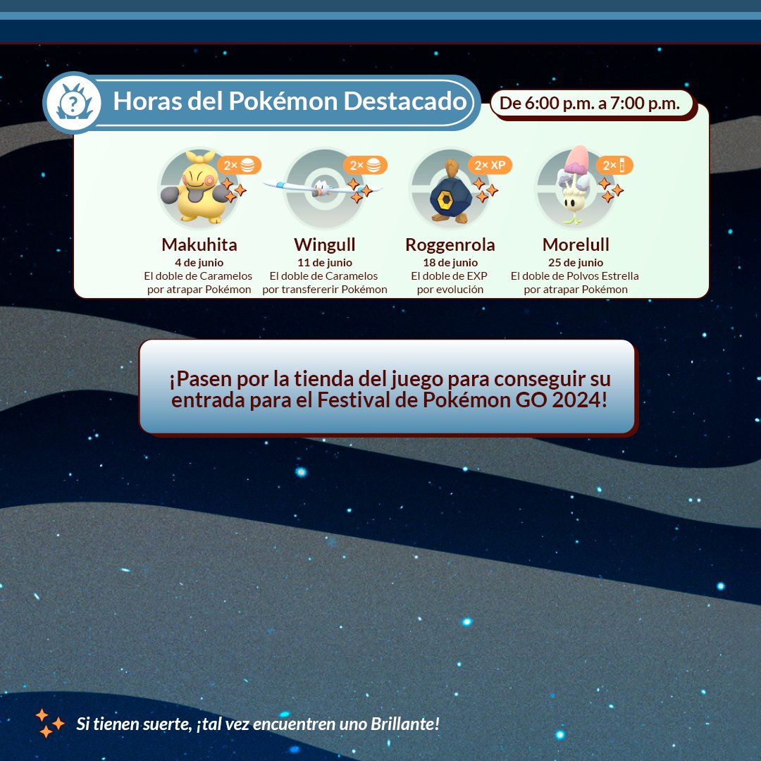 Contenido del mes de Junio ✨

📍Zapdos, Landorus, Yveltal y Ho-oh en incursiones
⚫Raikou oscuro en incursiones oscuras
♦️Mega Rayquaza en Mega Incursiones
🔥Eventos
🌳Horas del Pokémon destacado

Más información 👉👉👉 

#PokemonGO #ShinyPokemon