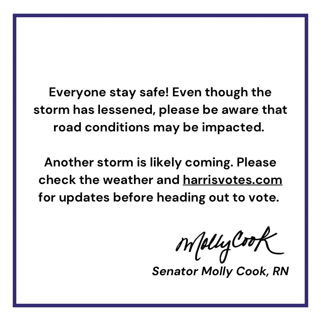 Stay safe and remember to check the weather before you head out to vote. Your safety is most important. Check HarrisVotes.com for updates on polling locations.