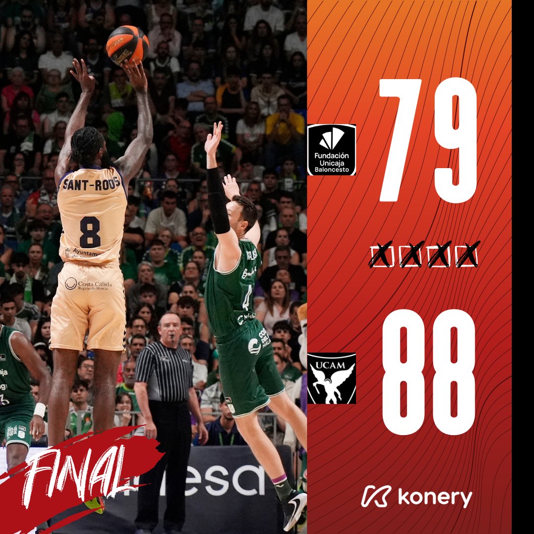 🏀 UNICAJA 🆚 UCAM MURCIA

¡FINAAL, FINAAL, FINAAAAL!

¡HISTÓRICA VICTORIA EN EL CARPENA EN EL PRIMER PARTIDO DE SEMIFINALES!

¡SEGUIMOS, AFICIÓN!

#TheLegacy #PlayoffLigaEndesa