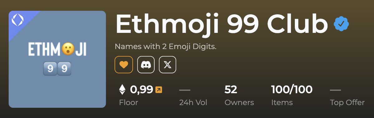 99 club from SNS: 38.sol bought for 8,266 USD.

Meanwhile, there is only one 99 club in ENS #Ethmoji99 and its floor is 3,800 USD. 👀

@Ethmoji99 it is the only possible way of owning pure double digits in all of #ENS.

- vision.io/category/ethmo…
- ENS in Layer 2 soon 🚀