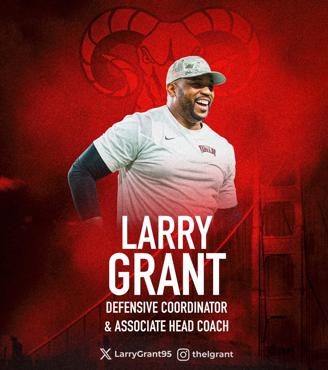 CCSFFootball's tweet photo. Larry Grant (@LarryGrant95) is our new Defensive Coordinator and Associate Head Coach. Welcome back LG! 

#NoPlaceLikeCity | 🌉 https://t.co/BSMRl3WSXO
