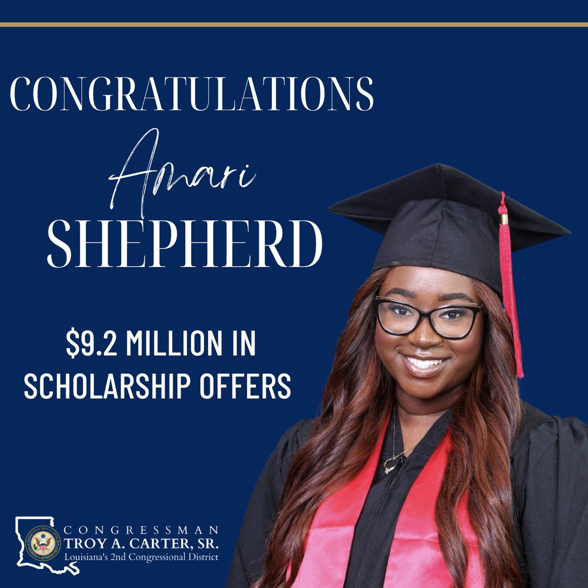 Congratulations to Amari Shepherd, 2024 #FrederickDouglass High School valedictorian on being offered $9.2 million in scholarships, including a full ride to @SpelmanCollege. Amari’s hard work and dedication is amazing, and I’m excited to see what else she accomplishes.