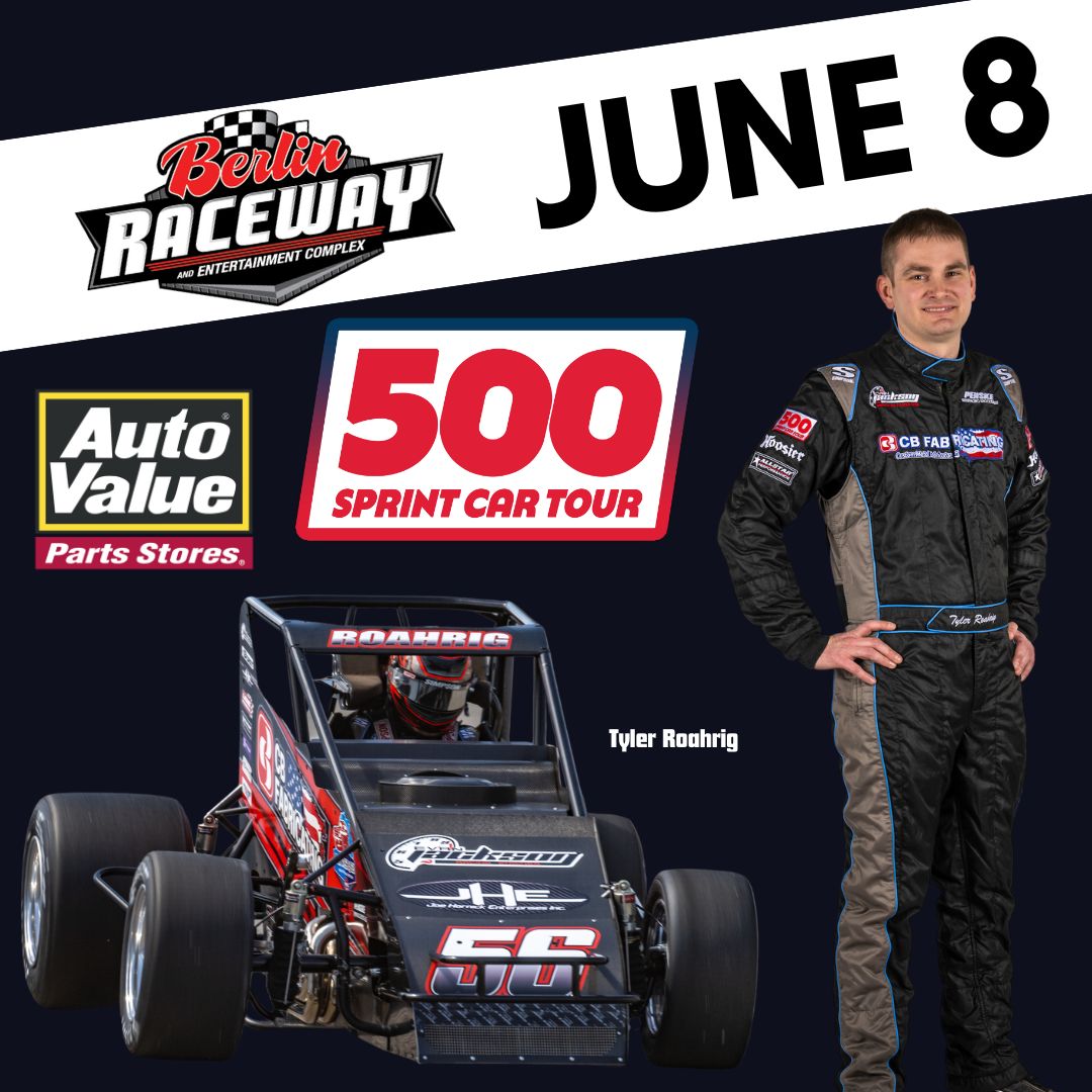 .@TylerRoahrig has dominated every 500 Sprint Car Tour event at @BerlinRaceway since the series began racing there in 2022! Roahrig looks to continue his dominance as the series heads back to the Michigan track on Saturday, June 8th! Watch LIVE on @dirtvision!