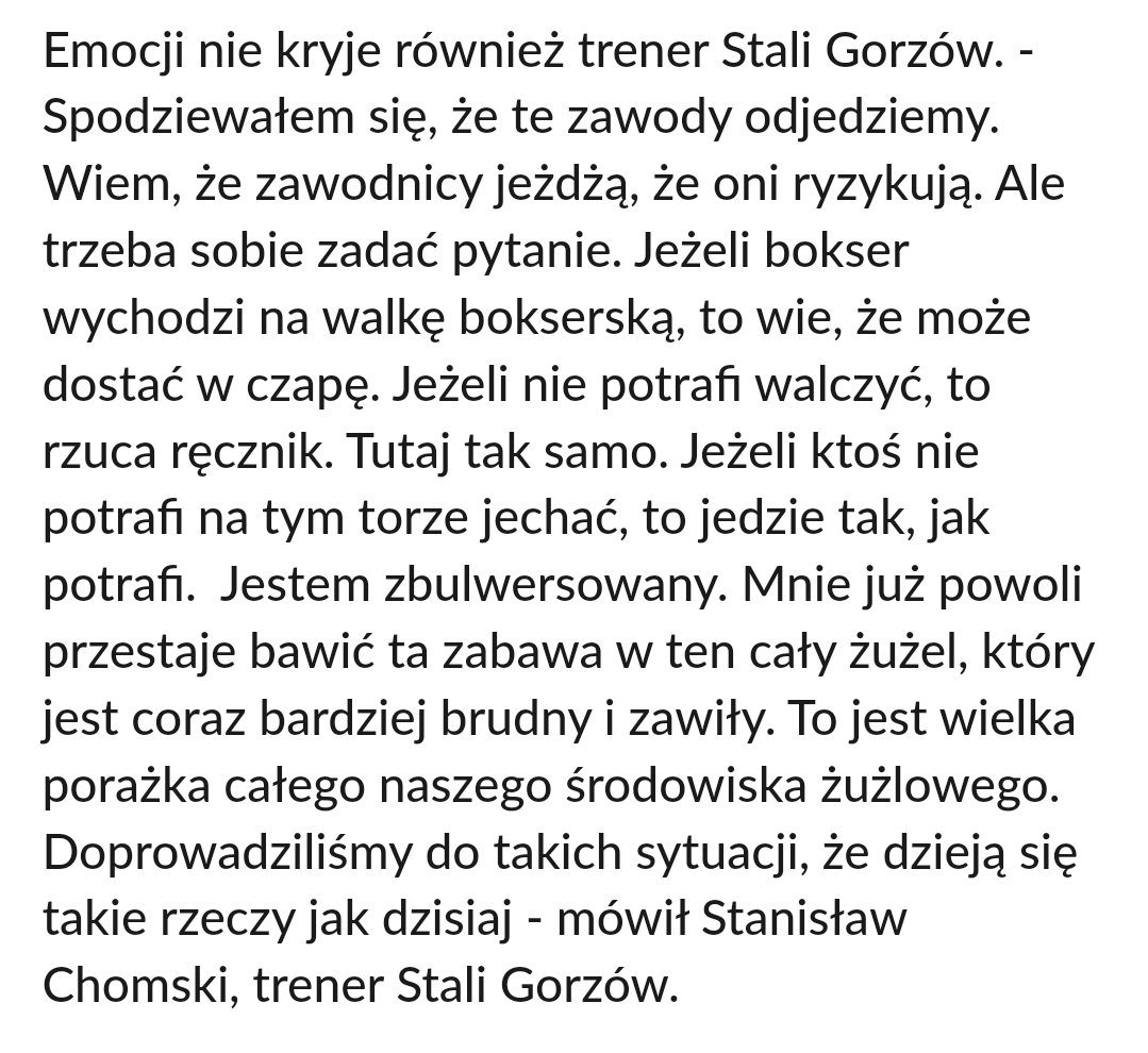 Świetnie wydarzenia w Gorzowie na antenie @CPLUS_SPEEDWAY podsumował trener Chomski. Pełna zgoda! gorzowianin.com/wiadomosc/2407…