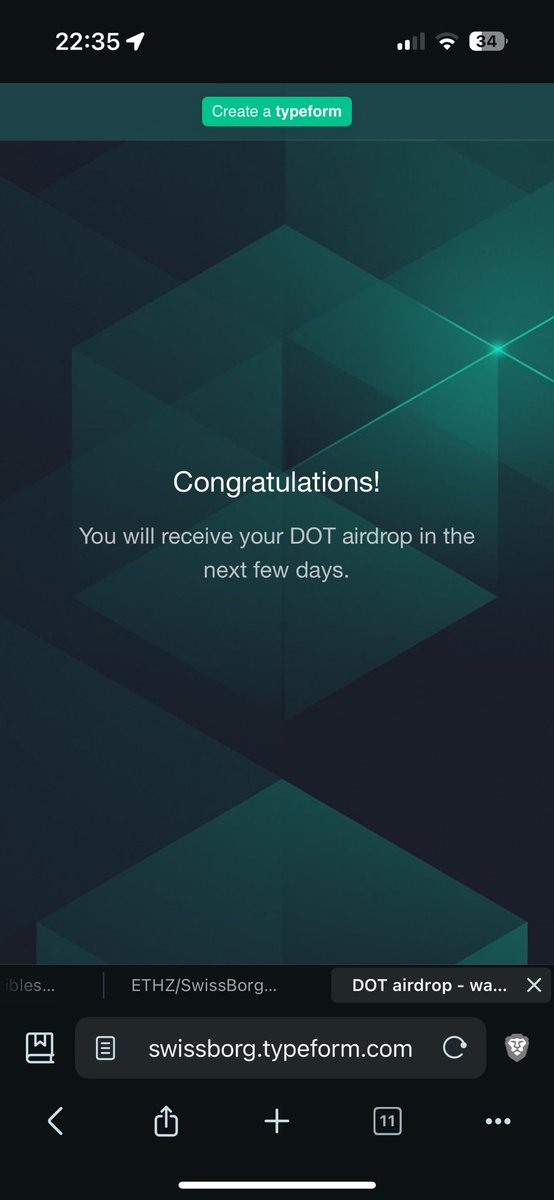 ✅ Typeform #airdrop @Polkadot #SBDOTSPRT #SwissBorg