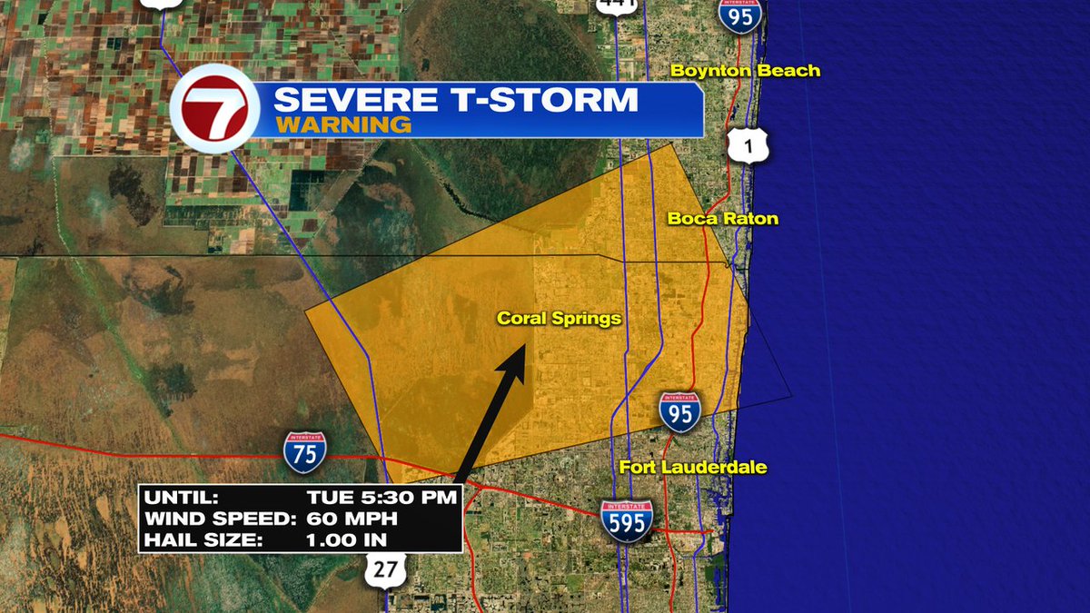 JUST IN: A SEVERE THUNDERSTORM WARNING has been issued for parts of Broward, Palm Beach until May 28 5:30PM. Seek shelter if in its path!