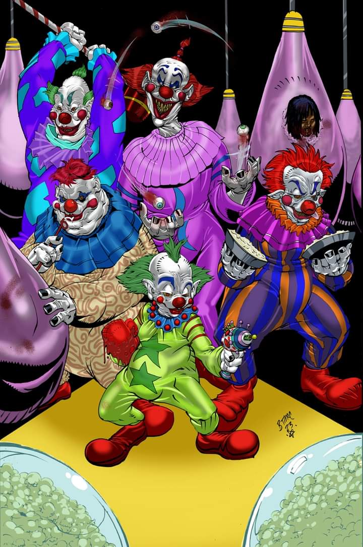 Killer Clowns from Outer Space art by BTMcC #fourcolordemons #burnleadtillyadead #killerclownsfromouterspace #horror #fun #impetus 🔥🤘🏾✏🤘🏾💀🤡🤡🤡