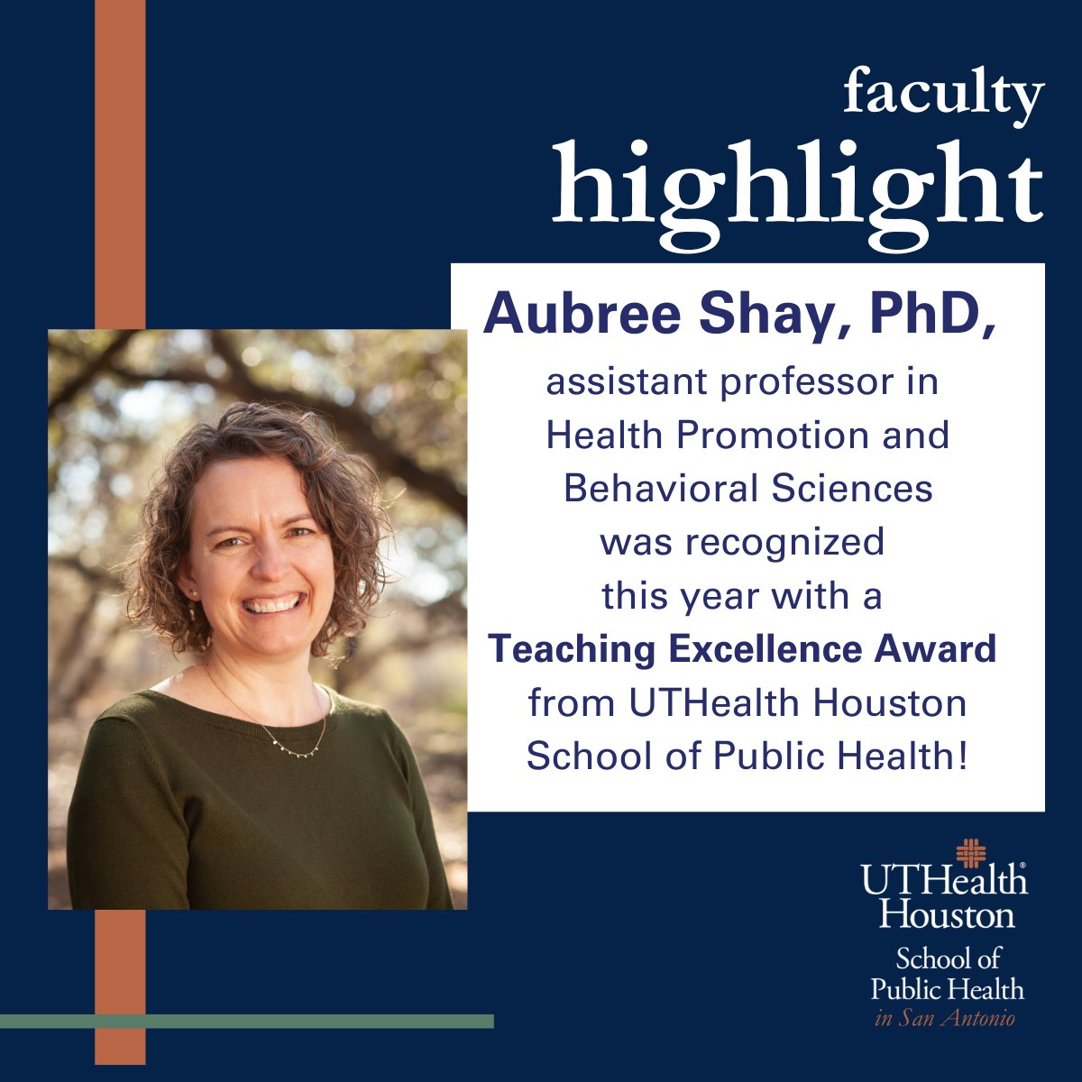 Congratulations to our San Antonio faculty member Dr. Aubree Shay for excellence in teaching! 🎉 Way to go, @aubreeshay!