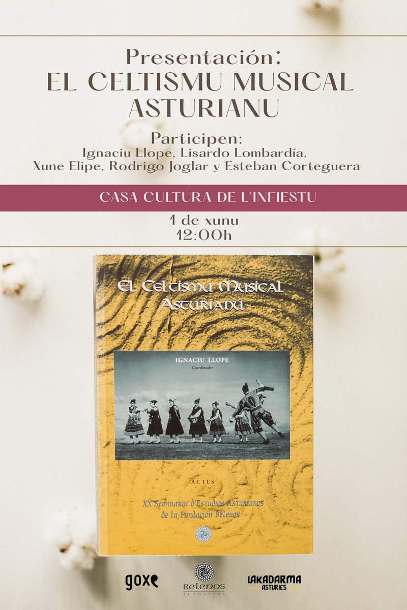 El día 1 de xunu a les 12:00h vamos tar en la Casa Cultura de L'Infiestu (Piloña) presentando'l llibru El Celtismu Musical Asturianu

#celtismu #celtism #celtisme #celtismumusical #celticmusic #piloña  #music #música #asturies #asturias #piloñamola #lakadarma #goxe #díesadulces