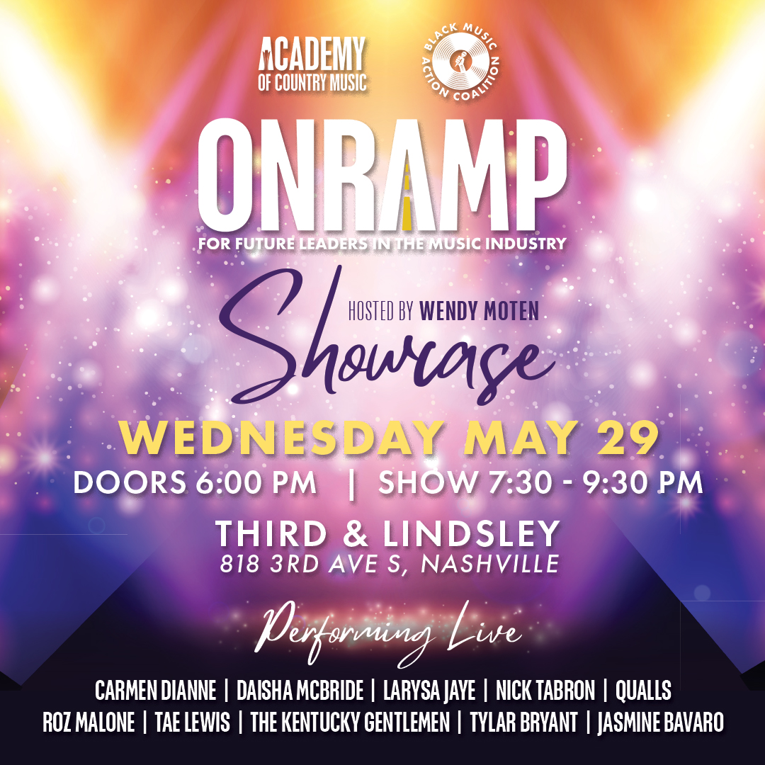 Join us tomorrow at @3rdandLindsley for the OnRamp Showcase Finale! 🎶 The inaugural ACM x @bma_coalition OnRamp program is closing out its first year with a celebratory showcase featuring live performances from many of the phenomenally talented class members! 🌟 Doors at 6 PM