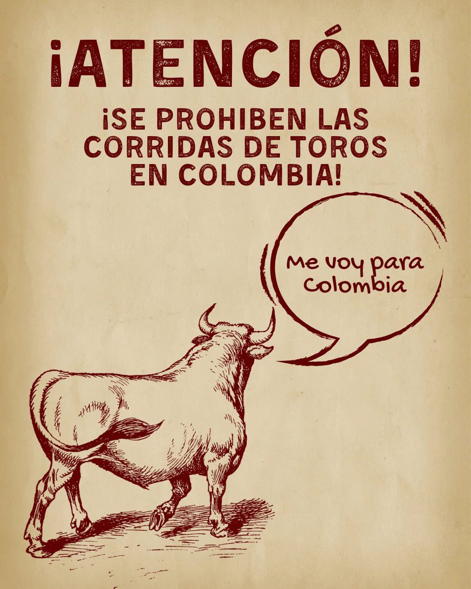 ¡Es oficial! Último minuto: No más corridas de toros en Colombia. Gran avance en defensa animal y que gran trabajo ha realizado la Senadora del Pacto Histórico, Esmeralda Hernández. El gobierno del cambio le está cumpliendo al país.