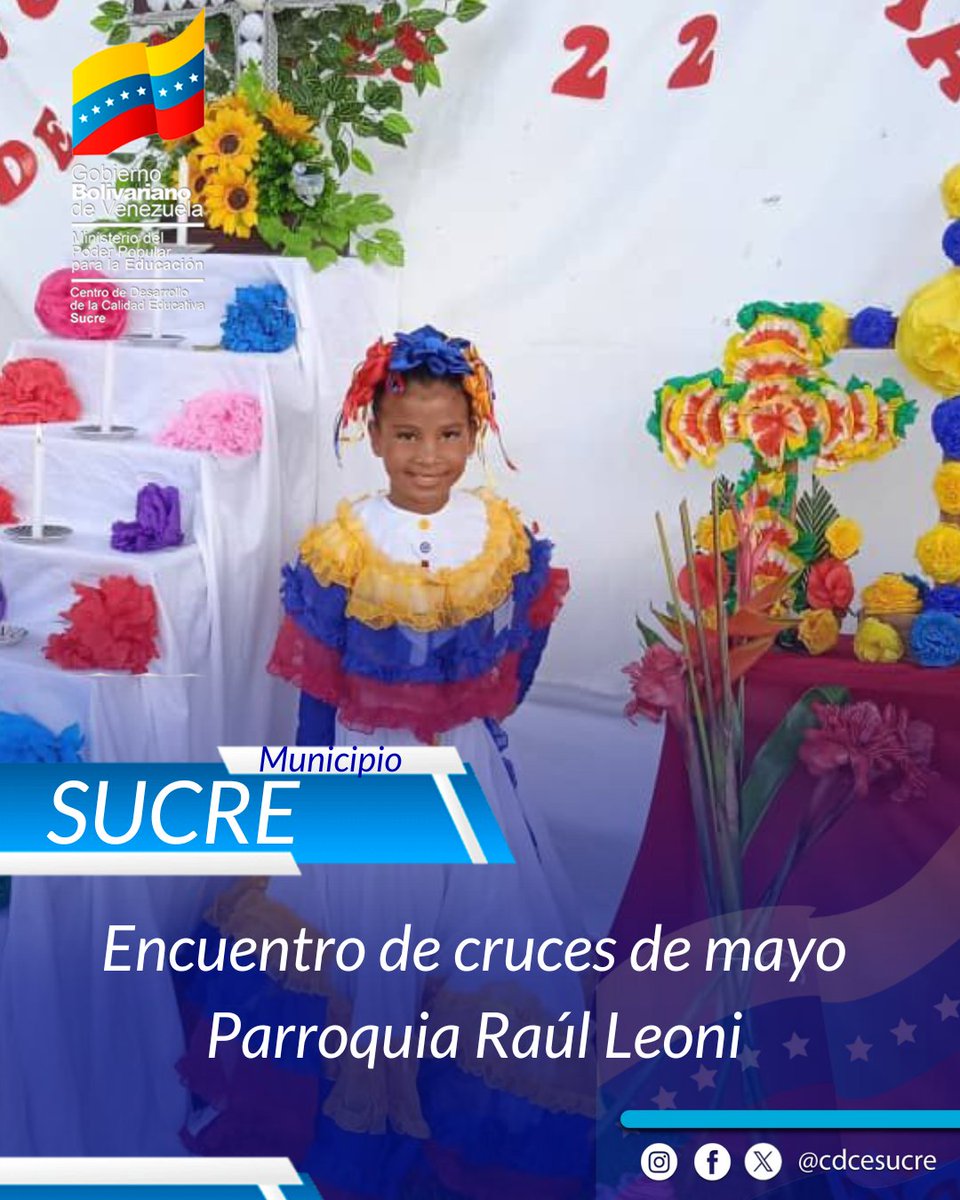 CDCEMcpioSucre's tweet photo. ¡Cruz de mayo , cultura energizante !
Con gran entusiasmo , se llevó a cabo el Encuentro Parroquial de Cruz de Mayo ,donde los estudiantes  homenajearon  a  las  diversas expresiones culturales.
#PorAmorAVenezuela
#Sucre
@nicolasmaduro
@mppeducacion
@_laavanzadora https://t.co/fmvtnWiae7