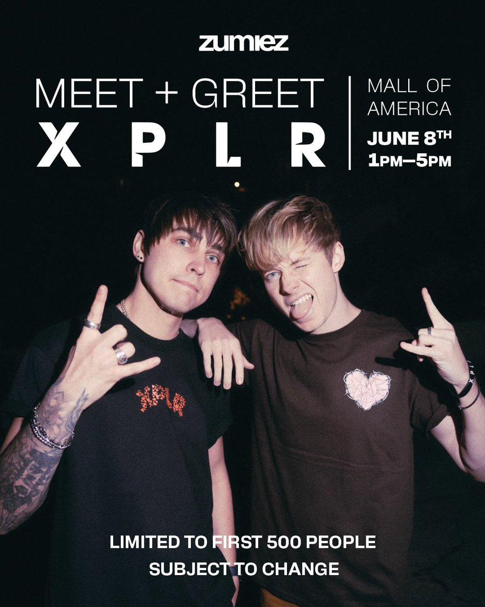 we are doing an official Meet and Greet for the first time in years! and it's FREE! ♥️📸 Location: Zumiez in Mall of America, Minnesota Price: FREE (just show up to the store!) Time: June 8th from 1-5pm - we will 100% meet and give signed posters to the FIRST 500 PEOPLE at the