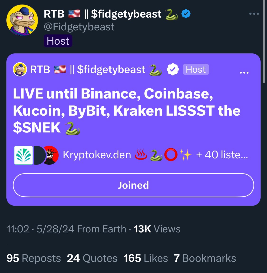 The fact that $SNEK isn’t listed on a tier 1 exchange yet is CRIMINAL.

I have my bags packed.

Join us 🐍