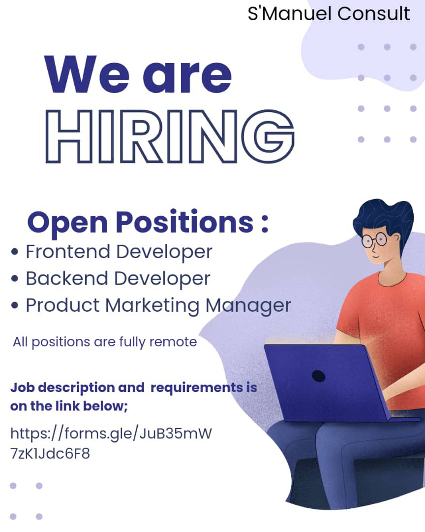 These roles are urgently needed 📌📌

Fancy taking any of these? Please use the link below and send your application. 

The process is seamless. 

Fully Remote

forms.gle/JuB35mW7zK1Jdc…

#TechJobs #RemoteWork #HiringNow #FrontendDeveloper #BackendDeveloper #ProductMarketingManager