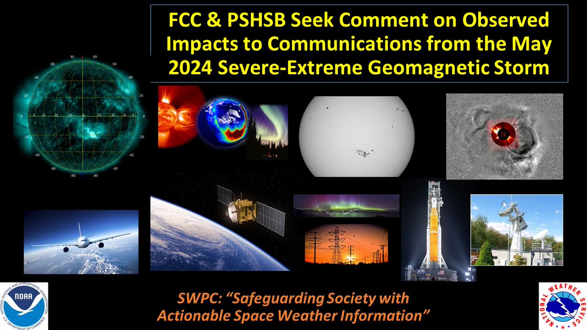 The Federal Communications Commission’s Public Safety and Homeland Security Bureau (PSHSB or Bureau) seeks comment on any observed impacts to communications that resulted from the May 2024 severe geomagnetic storm. docs.fcc.gov/public/attachm…