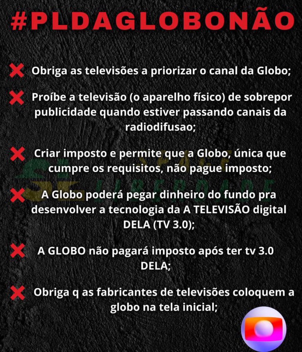 NewsLiberdade's tweet photo. 🚨ATENÇÃO - Ainda temos que derrubar o PL da Globo hoje a noite! 

Fiquem em subir a #PLdaGLOBONÃ0, ainda não acabou. 

SUBAM - #PLdaGLOBONÃ0 https://t.co/4DBBdvlA0Z