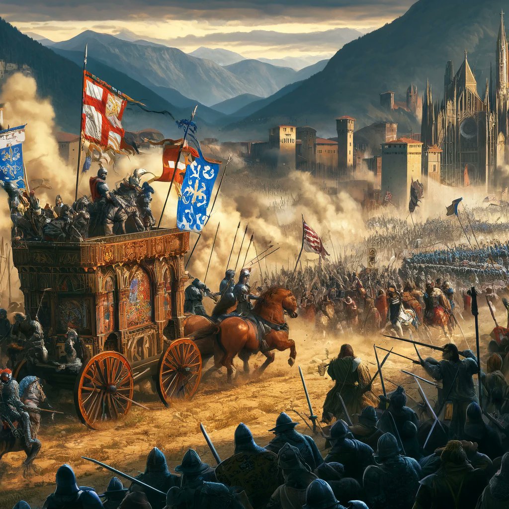 Battle of Legnano.
Here is an image depicting the Battle of Legnano on May 29, 1176, where the Lombard League defeated Emperor Frederick Barbarossa. The scene captures the intensity of the medieval battlefield and highlights the significant elements of the event.

#MomentsOfLife