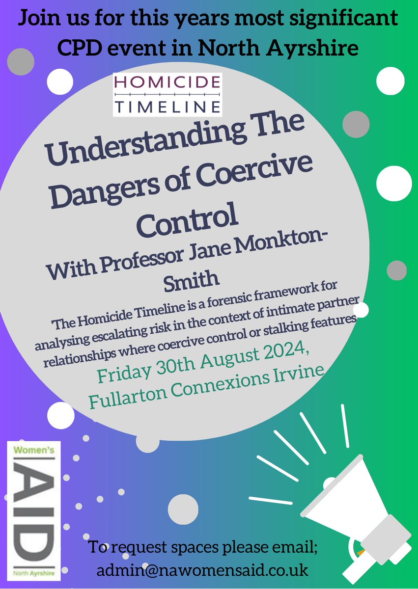 We’re delighted to be presenting the Homicide Timeline in Irvine, North Ayrshire on 30th August @nawomensaid @JMoncktonSmith