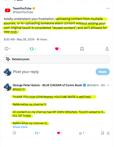 tbdeinc's tweet photo. Hey @TeamYouTube 

Now that you confirmed you made made a GREAT MISTAKE in deMonetizing my channel
( as per link and snapshot provided of your OWN WORDS )

ReMonetize my channel.

...
https://t.co/0QBzkIqVQq
... https://t.co/tvigtsA1LI