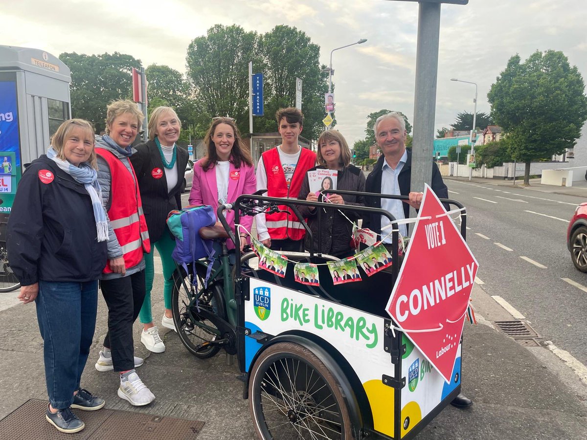 Glad to catch up with the great ⁦@CllrFiConnelly⁩ @labour canvassing team out and about in #Terenure tonight - the branded cargo bike has many admirers!