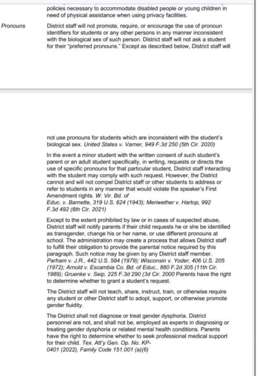 It’s here, #MansfieldISD is putting forward their first pronoun and bathroom policy. It’s on the agenda for tonight, snuck in with updates from TASB, but this is anything but. They even tried to sneak it in on pages 39-40 with no blue text to indicate language being added.