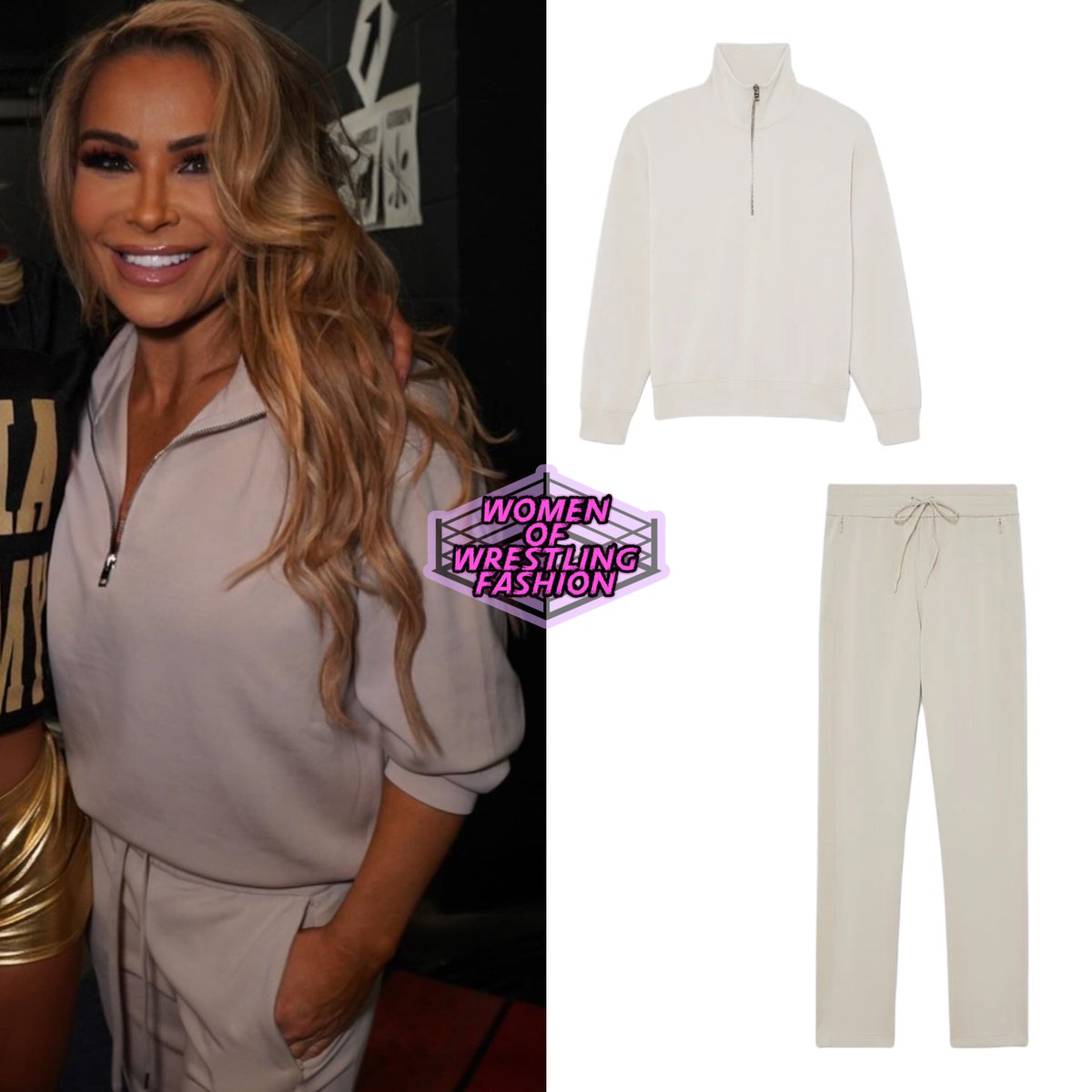 .@NatbyNature wears the Sandwash Scuba Quarter Zip Sweater in Ivory ($128) & Sandwash Scuba Sweatpant in Egret $129.50) from @ClubMonaco