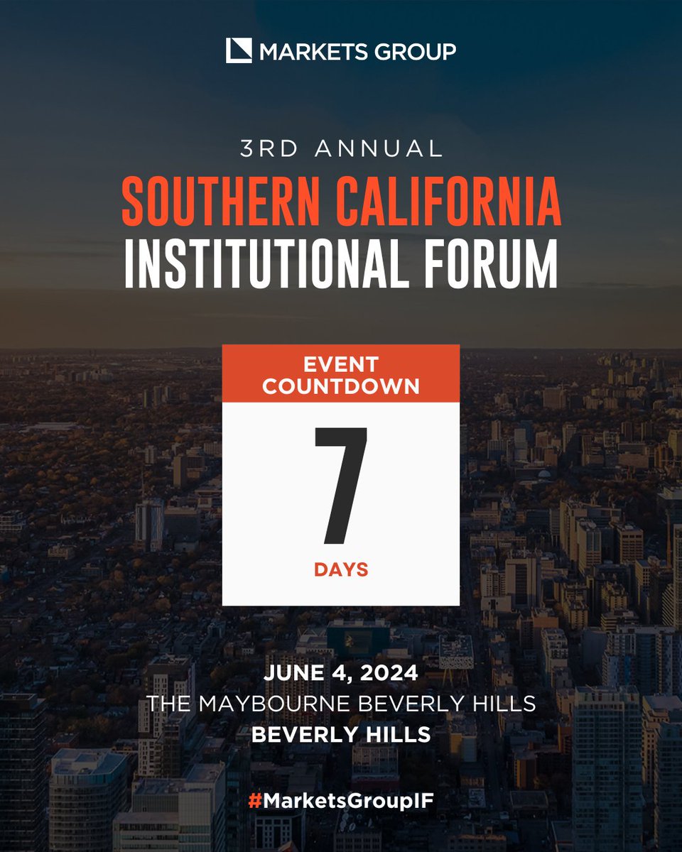 Just 7 days to go until the leading conference for pension funds, insurance companies, foundations & endowments, hospital plans, sovereign wealth funds, and consultants in Los Angeles! Register now ➡️ marketsgroup.org/forums/los-ang… #marketsgroupIF