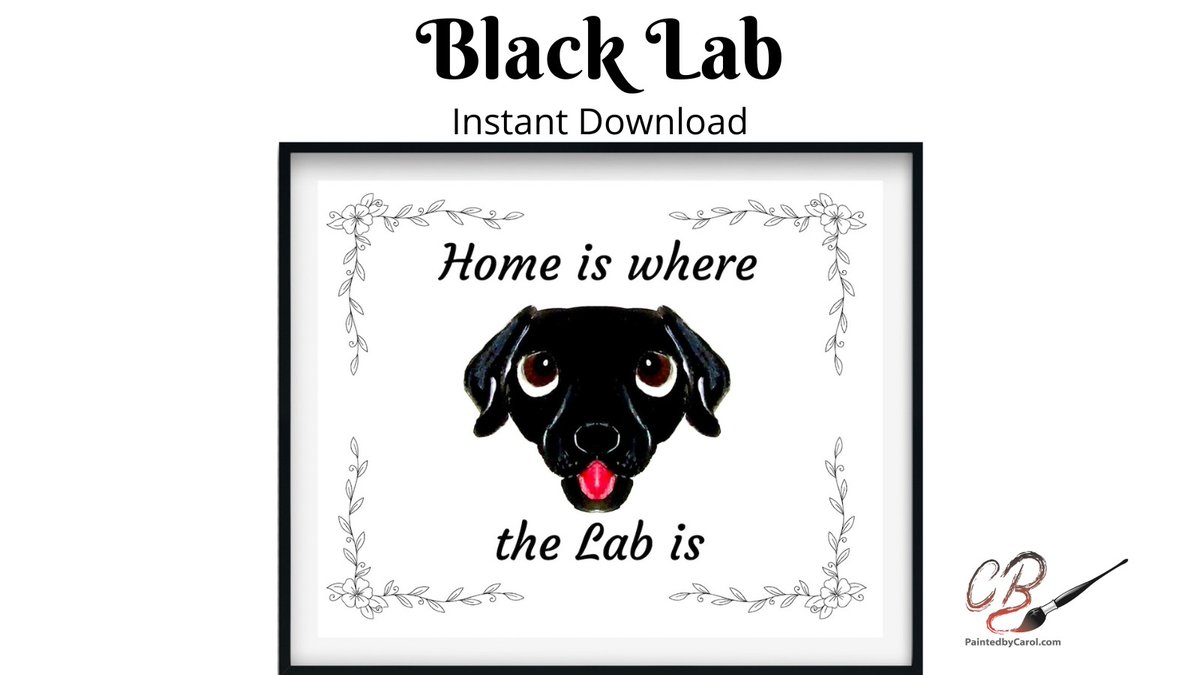 This sweet Black Lab print is available as a digital download. Print it instantly, right at home! #BlackLab #Gift