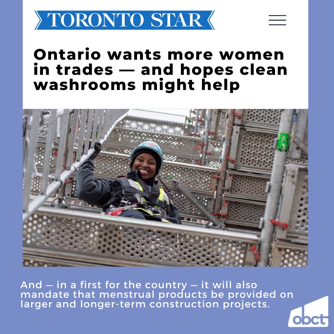 Breaking barriers in the trades! 💪🛠️

Our Program Manager Kate Walsh and OBCT member and Carpenter <a href="/RoGueye/">Rok Gueye</a> were recently highlighted by <a href="/TorontoStar/">Toronto Star</a> on the crucial issue of proper washroom facilities for tradeswomen.

Read the full article at bit.ly/4bTucVW

#obct
