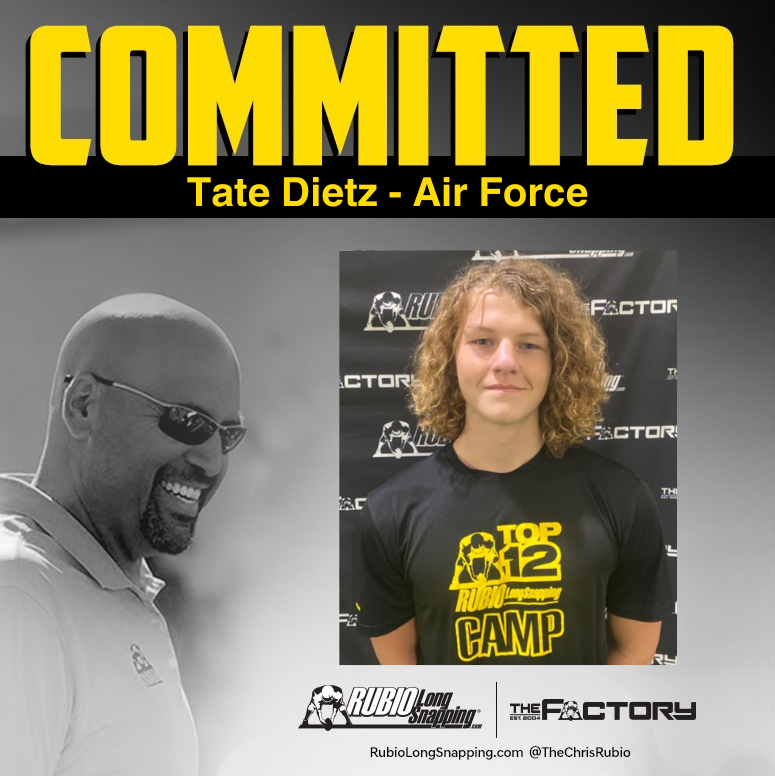 SHOWTIME!!! Rubio Long Snapper and TOP 12 Camp Invitee Tate Dietz (TX, 2025) has committed to.... rubiolongsnapping.com/player-ranking… #RubioFamily | #ToeTheLine #AirForce #FlyFightWin | #BoltBrotherhood