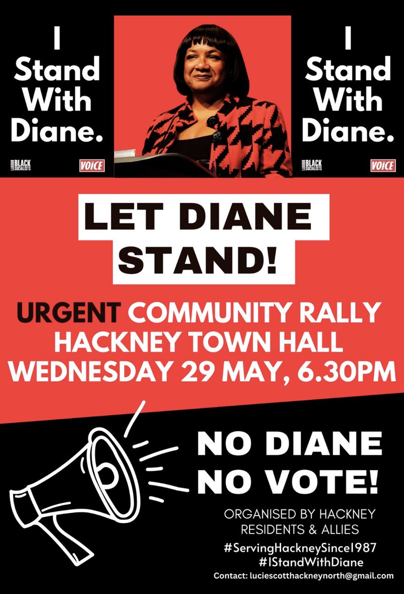 NEW: An 'urgent' rally is set to take place tomorrow in support of Diane Abbott. This follows news of the MP's reinstatement to Labour and fears that party's leaders don't want her to stand at the 4 July election. 📍: Hackney Town Hall ⏲️: 6.30 pm