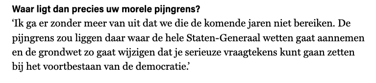 @JacobineSdJ 'Geweten is altijd een zwaar woord, zeker in dit soort discussies...' Exact dit onderstreept het zeer ongemakkelijk gevoel dat ik direct had bij zijn naam. Zie ook dit screenshot uit De Groene; ik huiver... Deze 'premier' past naadloos bij PVV, VVD.