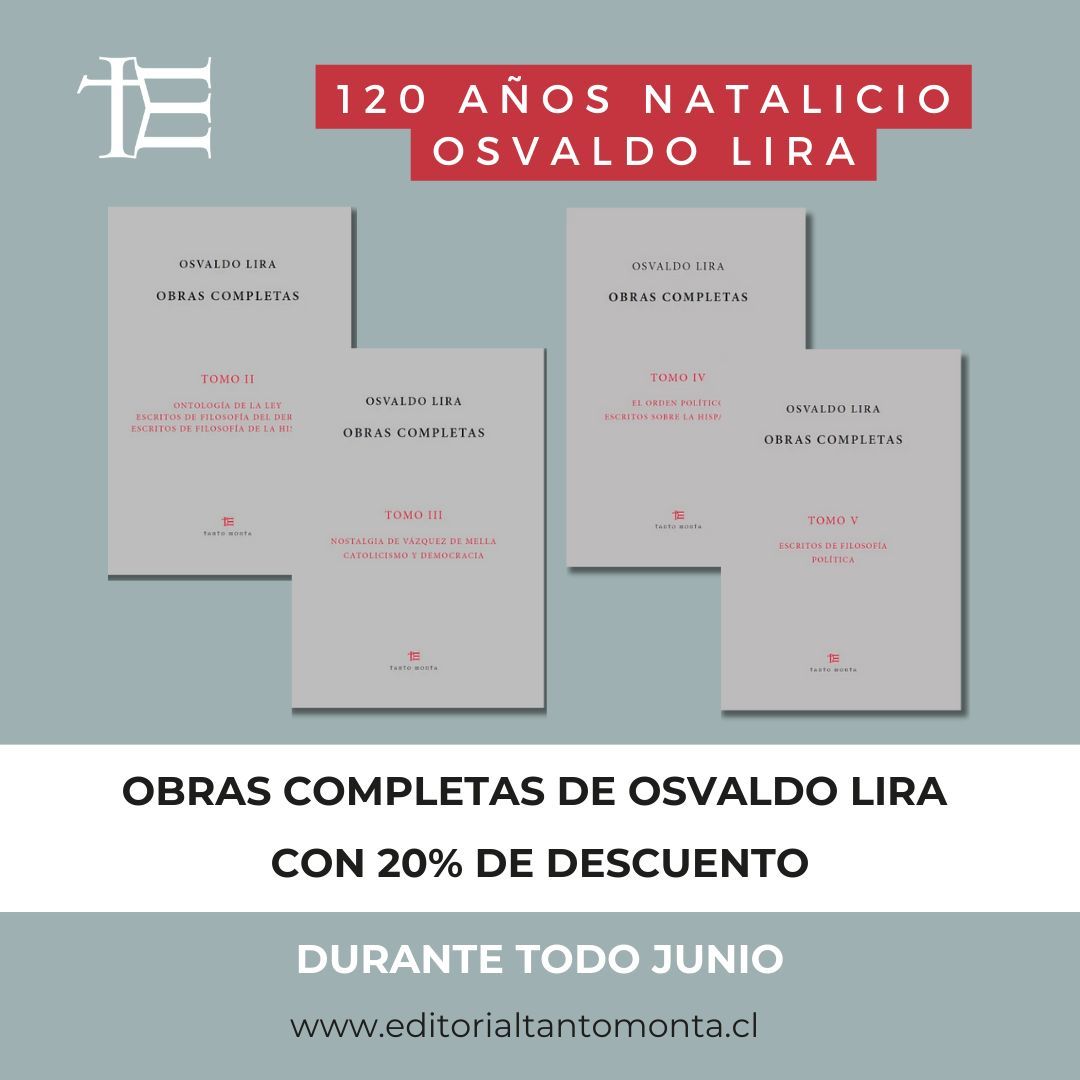 Este 2024 se cumplen 120 años del natalicio de Osvaldo Lira y para conmemorarlo, durante
todo junio, sus obras completas estarán con 20% de descuento, solo en nuestra web. 
editorialtantomonta.cl/tienda