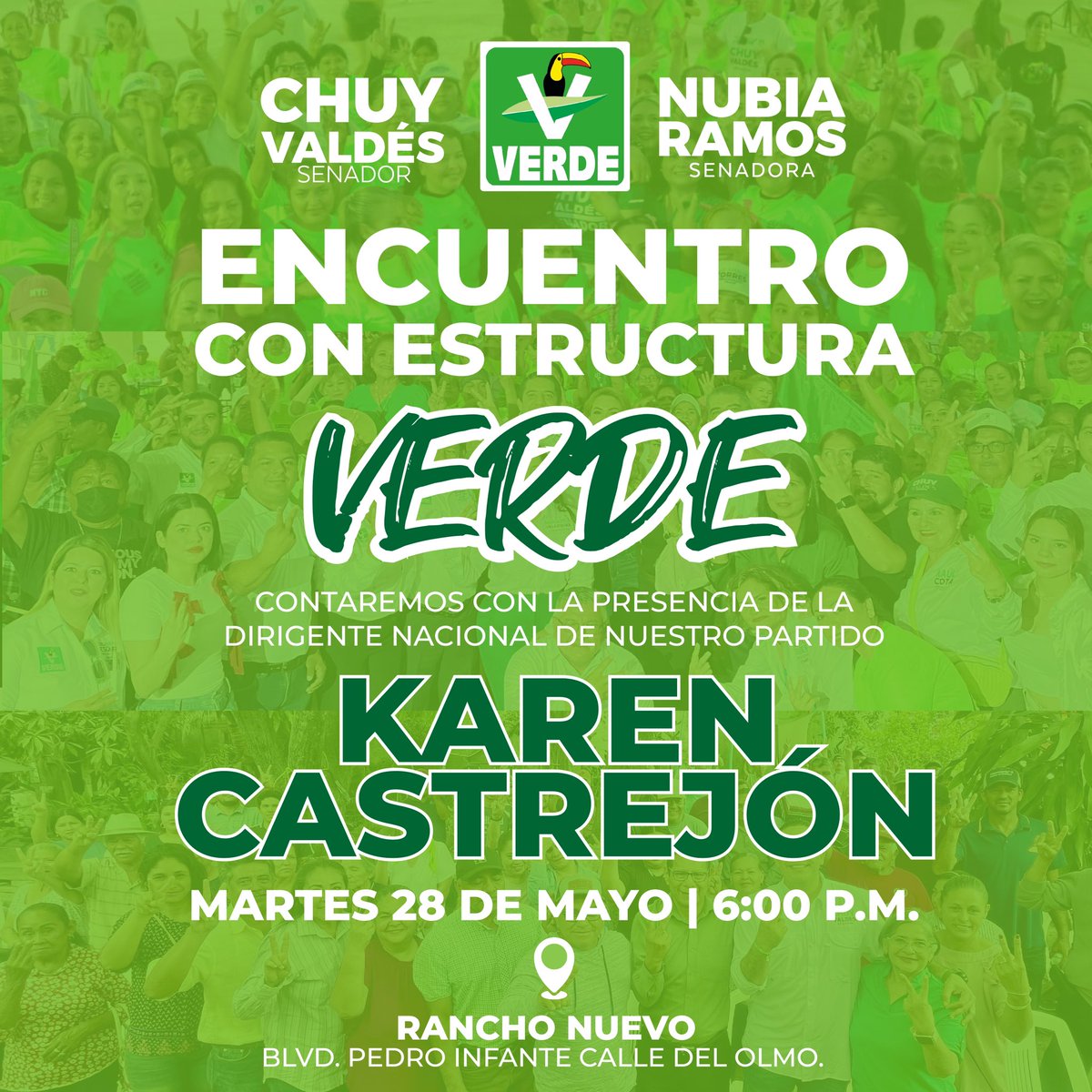 Acompáñanos esta tarde al encuentro con la estructura verde en Sinaloa. 

Este dos de junio vamos a votar verde. 👊🗳️✅ 

#VotaChuyValdés 
#ChuyValdésSenador
#PartidoVerde