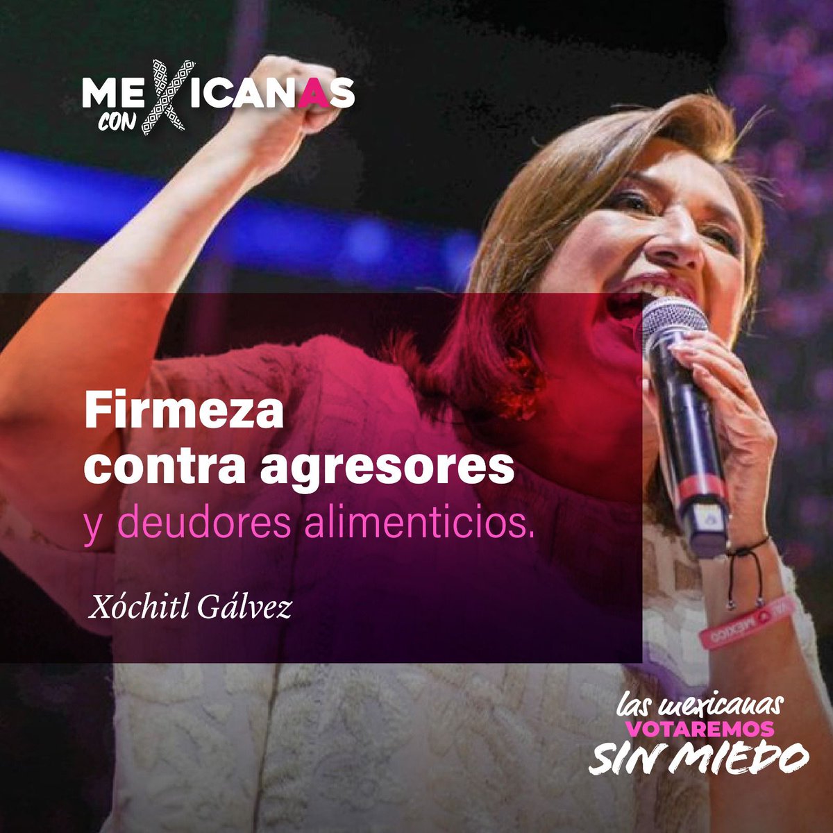 “Vamos a castigar a los agresores. Quien se meta con una mujer, se va a meter con la Presidenta, se los advierto” Las palabras de <a href="/XochitlGalvez/">Xóchitl Gálvez Ruiz</a> nos muestran que la próxima presidenta de🇲🇽se comprometerá a enfrentar el problema de la violencia contra las mujeres.
Vota por Xóchitl