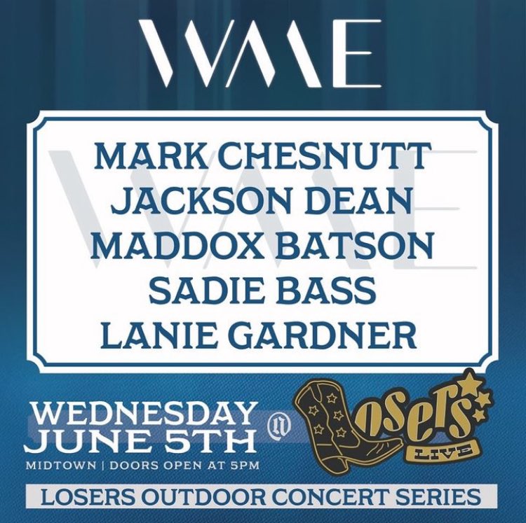 JUST ANNOUNCED! Don’t miss Jackson Dean at @LosersBar for the @WME Takeover on Wednesday, June 5th.