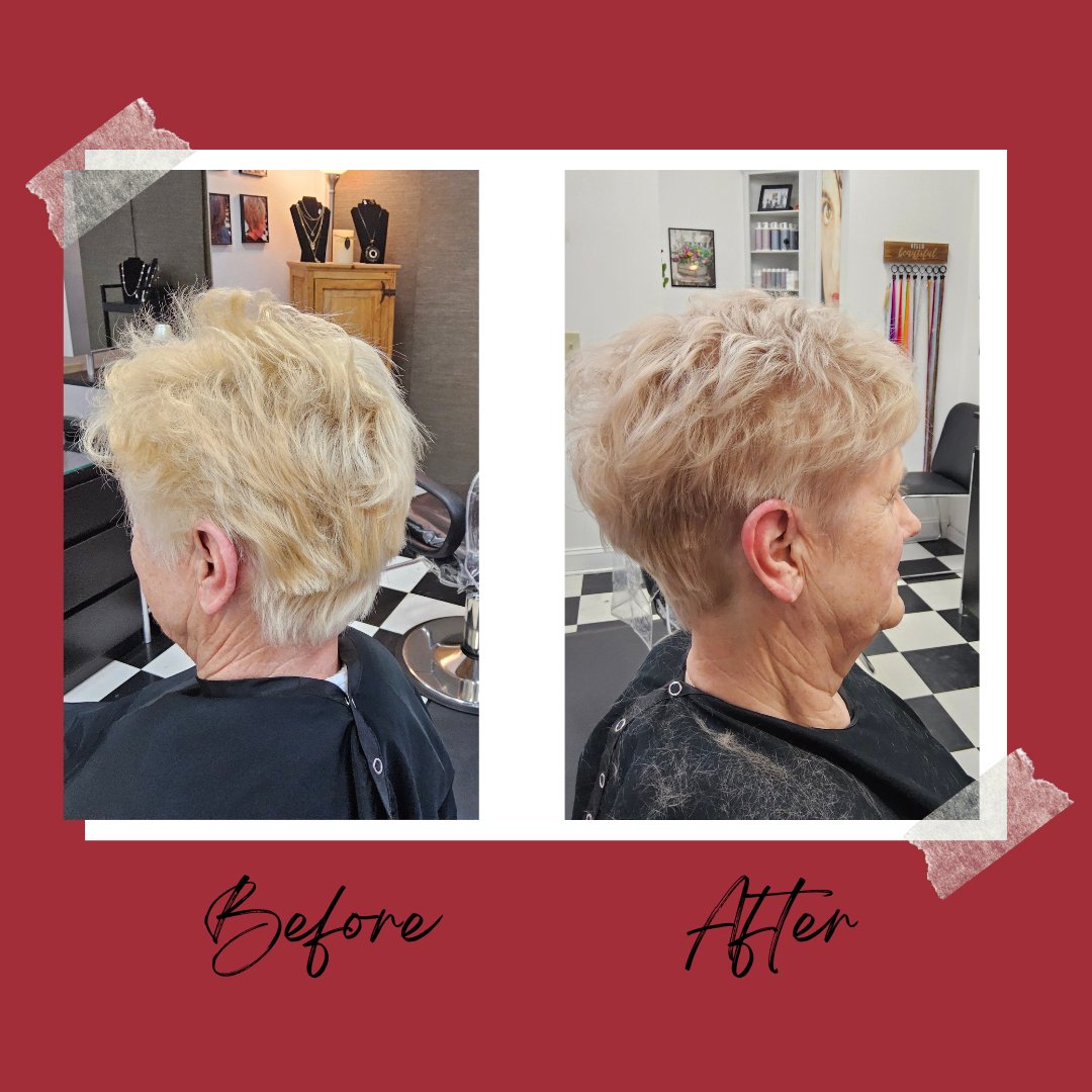 Before and after color transformation #hairbysusi #shermanct #newmilfordct #newfairfieldct #pawlingny #colorcorrection #beigeblonde #transformation #color #wellasalon #ctstylist #hair #haircut #shorthair #lookgoodfeelgood
