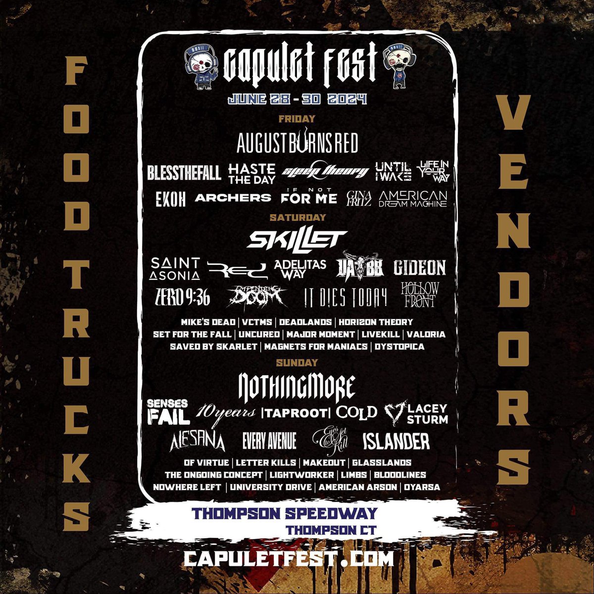 Capulet Fest next month with fucking August Burns Red, Blessthefall, Until I Wake, VCTMS, It Dies Today, Gideon, Senses Fail, Alesana and more.