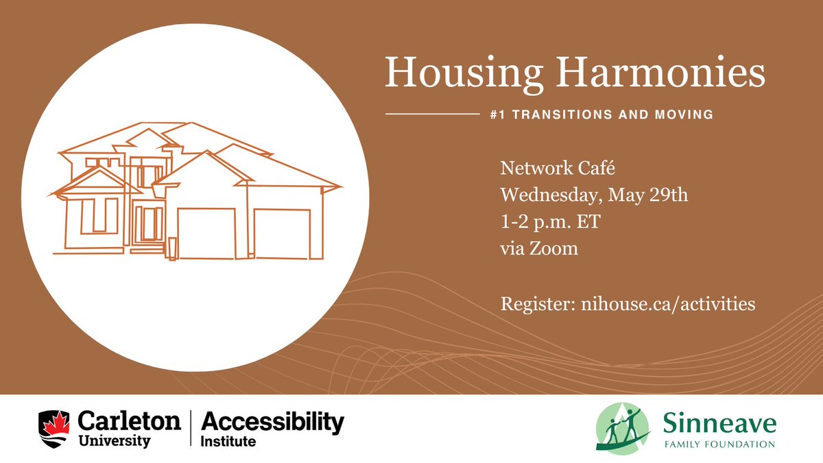 Check out the first episode of the #HousingHarmonies webcast, “Transitions and Moving,” and join the conversation about housing for #Autistic and Neurodivergent Canadians at our post-episode Network Café May 29th from 1-2 pm ET via Zoom: nihouse.ca/activities/
#InclusiveHousing