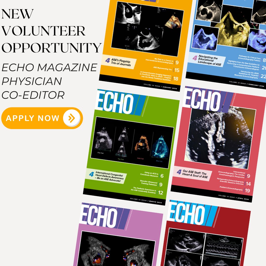 DEADLINE APPROACHING: We are seeking applications for the position of Physician Co-Editor of our #EchoMagazine! ❤️

The deadline to apply is this Friday, May 31. Learn more about the responsibilities and time commitment associated with this exciting role: bit.ly/3y5E0gQ