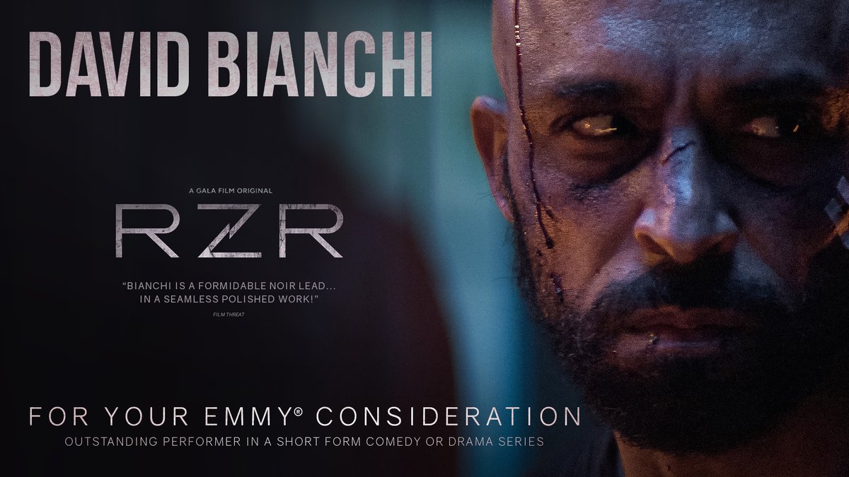 For Your Emmy® Consideration: Watch #RZRSeries to see David Bianchi's gripping performance as Grimm.

#TVShow #TVSeries #SciFi #Futuristic #Cyberpunk #GalaFilm #StreamingNow #DavidBianchi #FYC