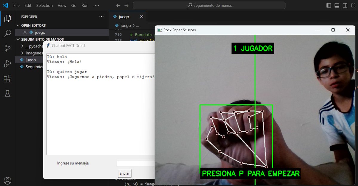 axelmerida's tweet photo. Mis alumnos de Ingeniería crearon al FACTIDroid un asistente virtual de Inteligencia Artificial con el que puedes incluso jugar Piedra, Papel o Tijera 
#ArtificialIntelligence https://t.co/Z77UCJzthM